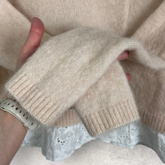 Sezane Alfred Knit Jumper Sweater Pink Size Small Lace Trim Mohair Merino Wool S - Picture 6 of 13